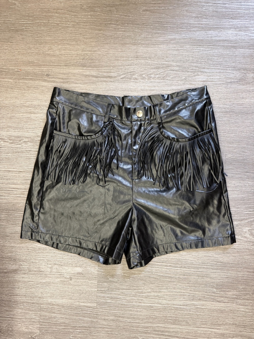 Black Faux Leather Fringe Women’s Shorts Size Large